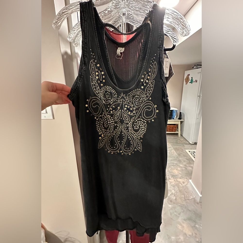 Free people tank tunic beaded